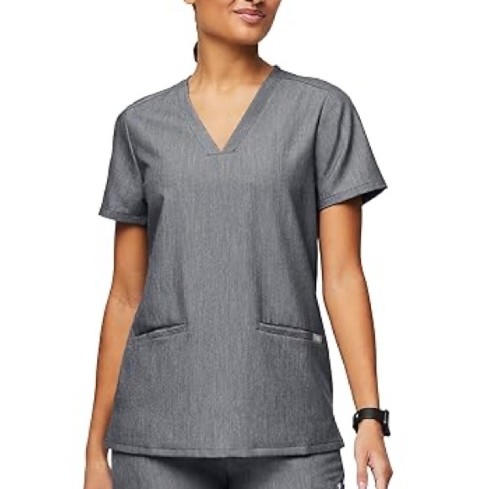FIGS Casma 3 Pocket Graphite Gray V-Neck Stretch Scrub Top Women’s Small